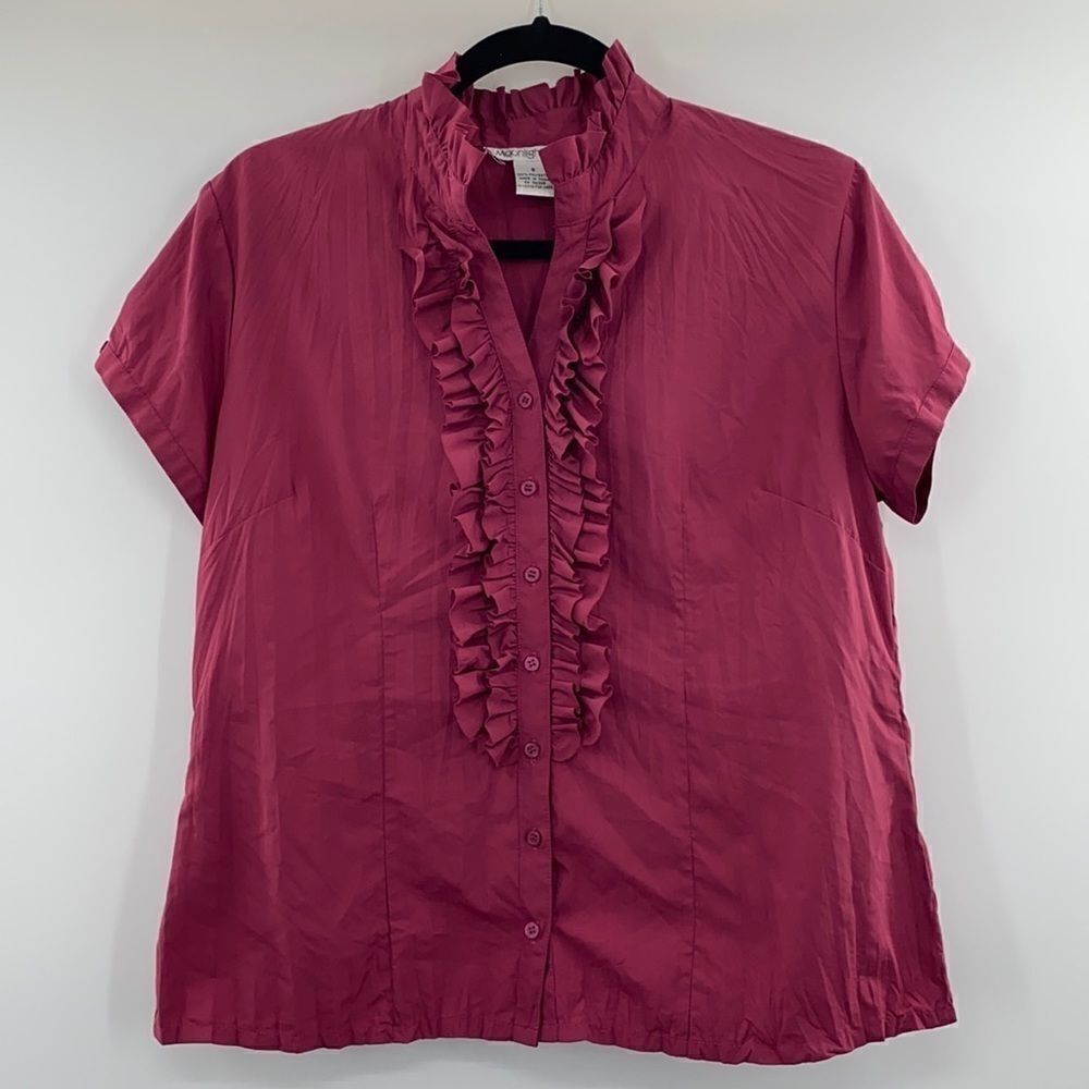 3For$20 Moonlight Bay Burgundy Ruffle Blouse s: S